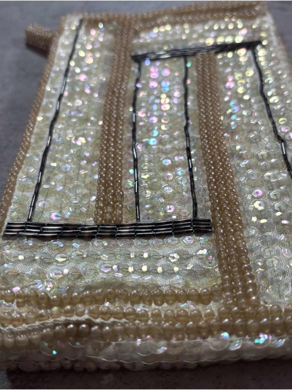 Vintage Pearl Evening Clutch La Regale 1950s Ivory Iridescent Sequin Beaded MCM - Picture 10 of 16